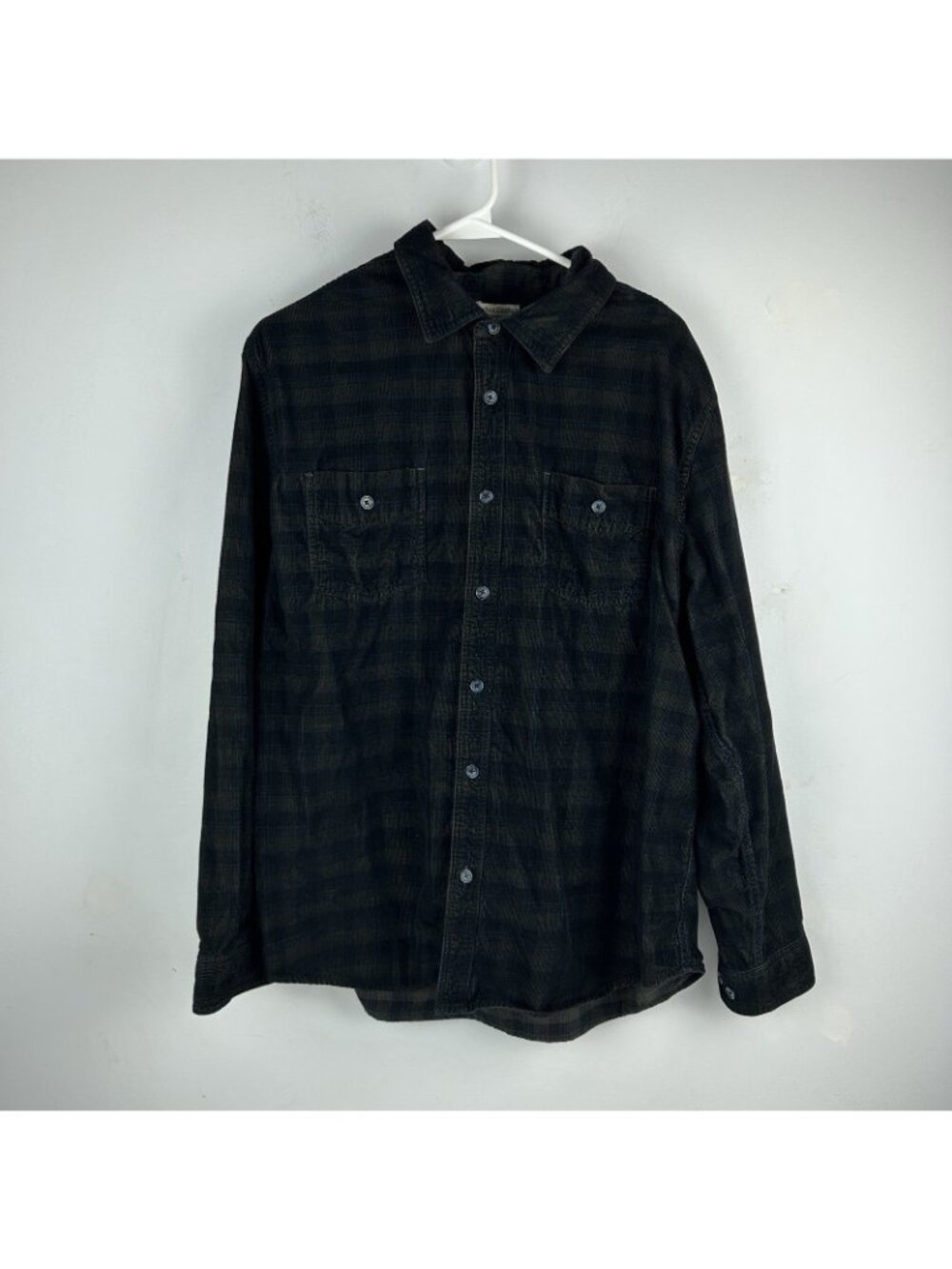 Carbon 2 Cobalt Shirt Mens L Blue Tan Plaid Corduroy Button Up Collared - Picture 2 of 10